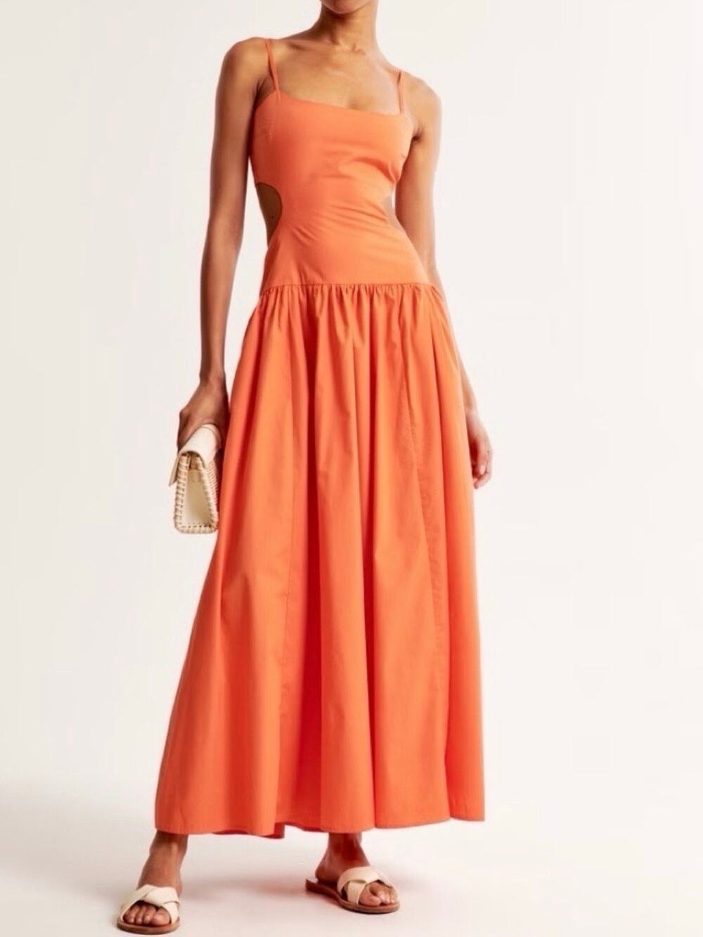 NWT Abercrombie Fitch Maxi Dress Medium Cut Out Cotton Orange Long Spaghetti